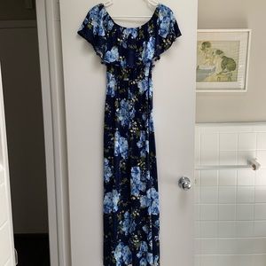 Navy Blue Floral Nine Britton Maxi Dress XS